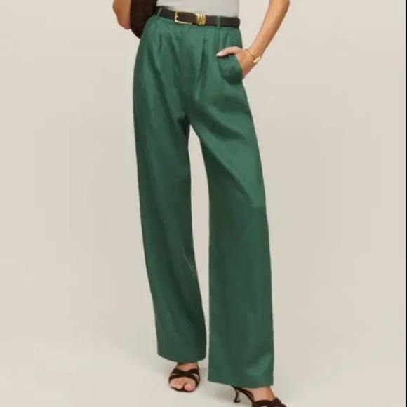 Reformation Green Vesta Pleated Linen Pants - Picture 2 of 7